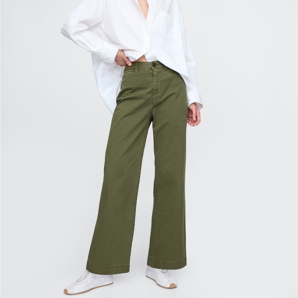 NWT Gap High Rise Stride Ankle Khaki Olive Green - Picture 2 of 11